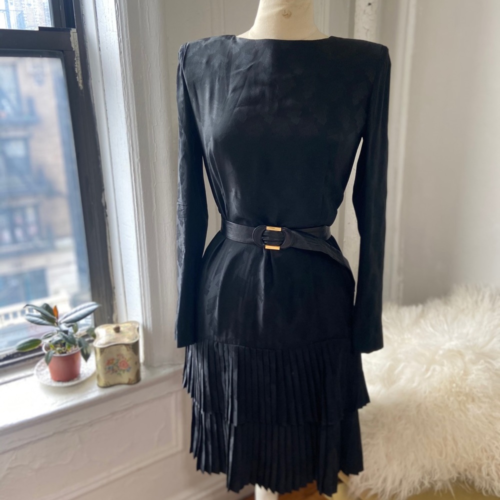 Liz Claiborne 80s Silk Drop-waist Pleated Dress